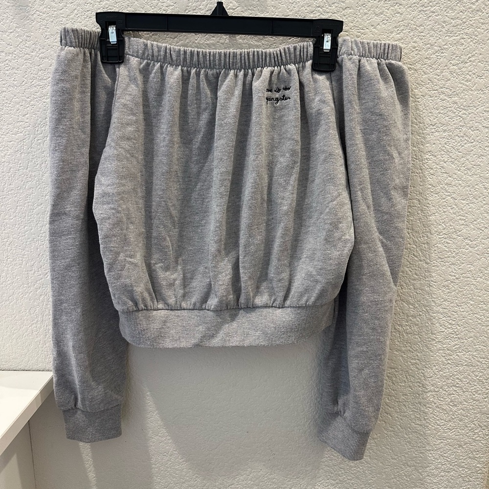 RARE VINTAGE: Spiritual Gangster Light Gray Off-Shoulder Cropped Sweater
